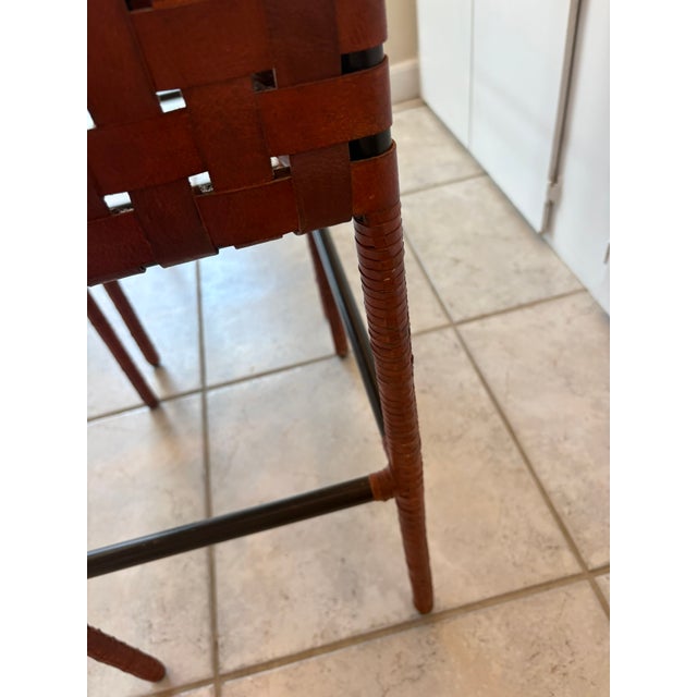 Late 20th Century Vintage Woven Saddle Leather Bar Stools - A Pair For Sale - Image 5 of 13