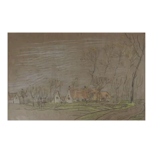 Vintage 1925 Pastoral Farm Orchard Drawing