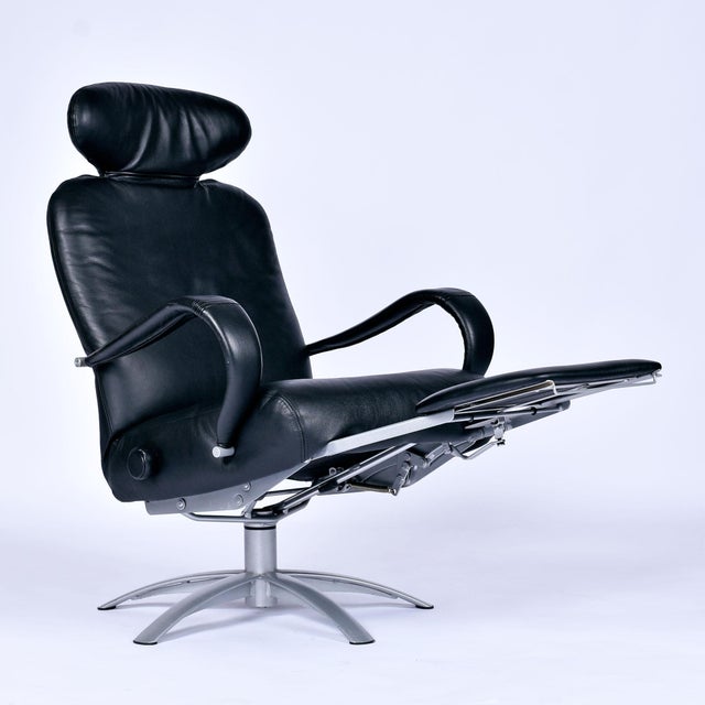 Pair of Percival Lafer Black Leather Brazilian Modern Recliners For Sale - Image 9 of 12