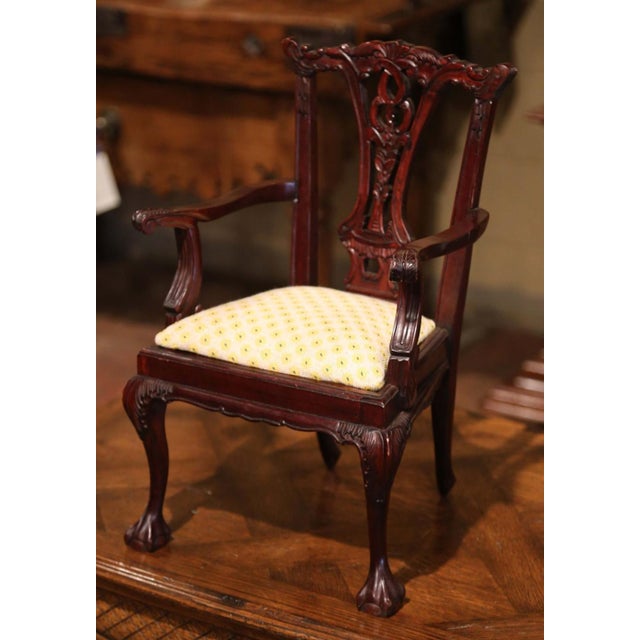 Chippendale English Mahogany Chippendale Doll Armchair With Upholstered Seat For Sale - Image 3 of 8