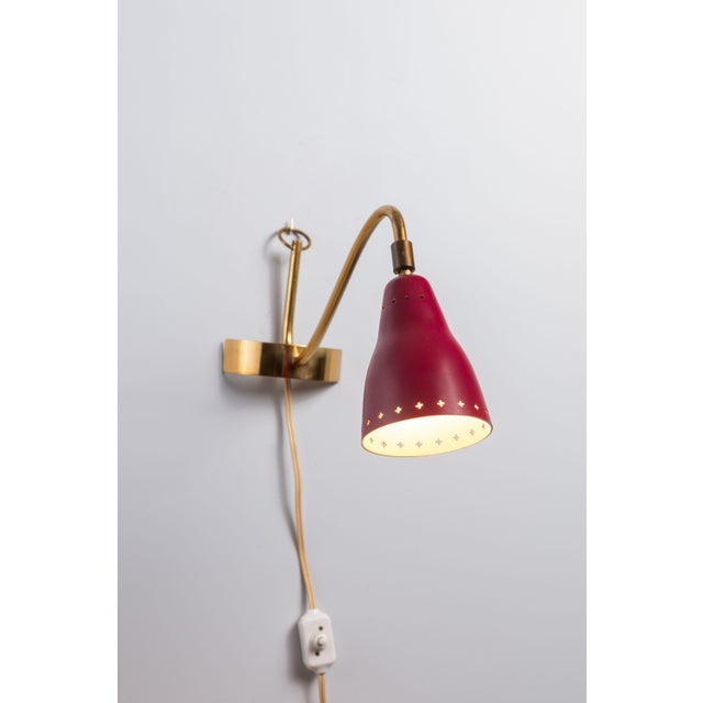 Brass Wall Lamp with Perforated Metal Shade, Sweden, 1950s For Sale - Image 6 of 15