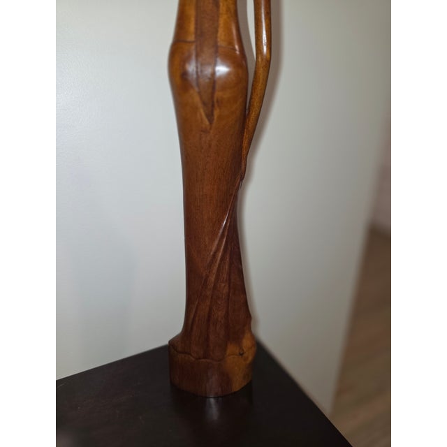 Wood Large 21" Mid-Century Balinese Art Deco Macassar Ebony Wood Elongated Maiden Sculpture by a.a. Fatimah For Sale - Image 7 of 12