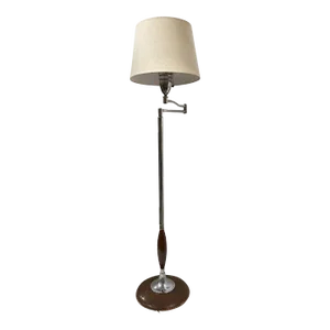 1950s Art Moderne Wood and Chrome Swing Arm Floor Lamp