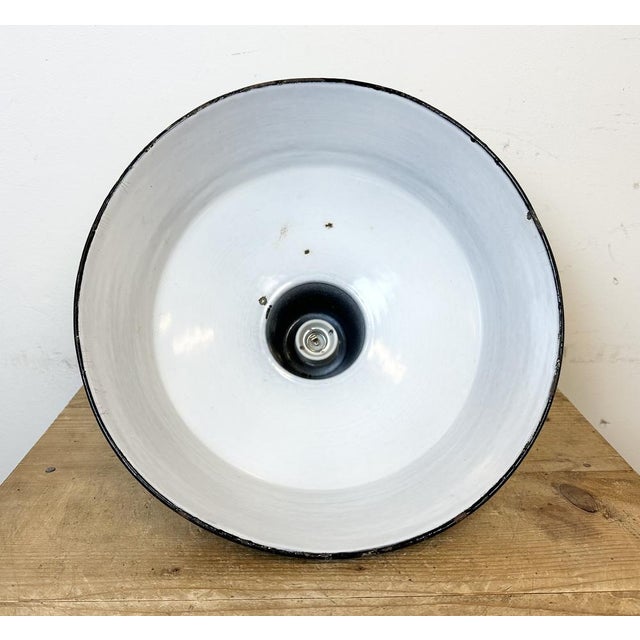 Industrial Black Enamel Factory Lamp with Cast Iron Top from Elektrosvit, 1950s For Sale - Image 15 of 16
