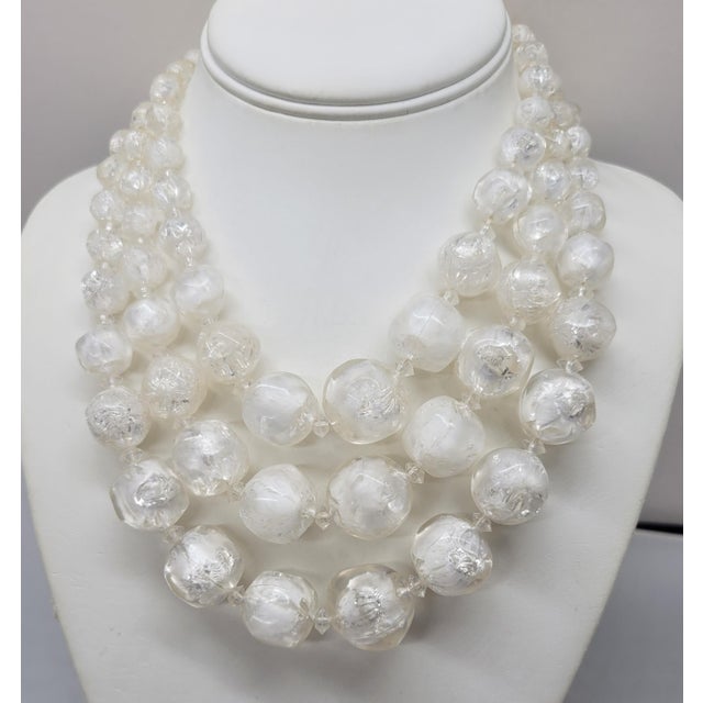 White Vintage Signed Hattie Carnegie White/Clear Givre Beaded 3-Strand Necklace For Sale - Image 8 of 10