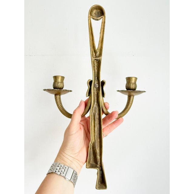 Vintage Brass Double Wall Candle Sconce, 1950s For Sale - Image 13 of 15