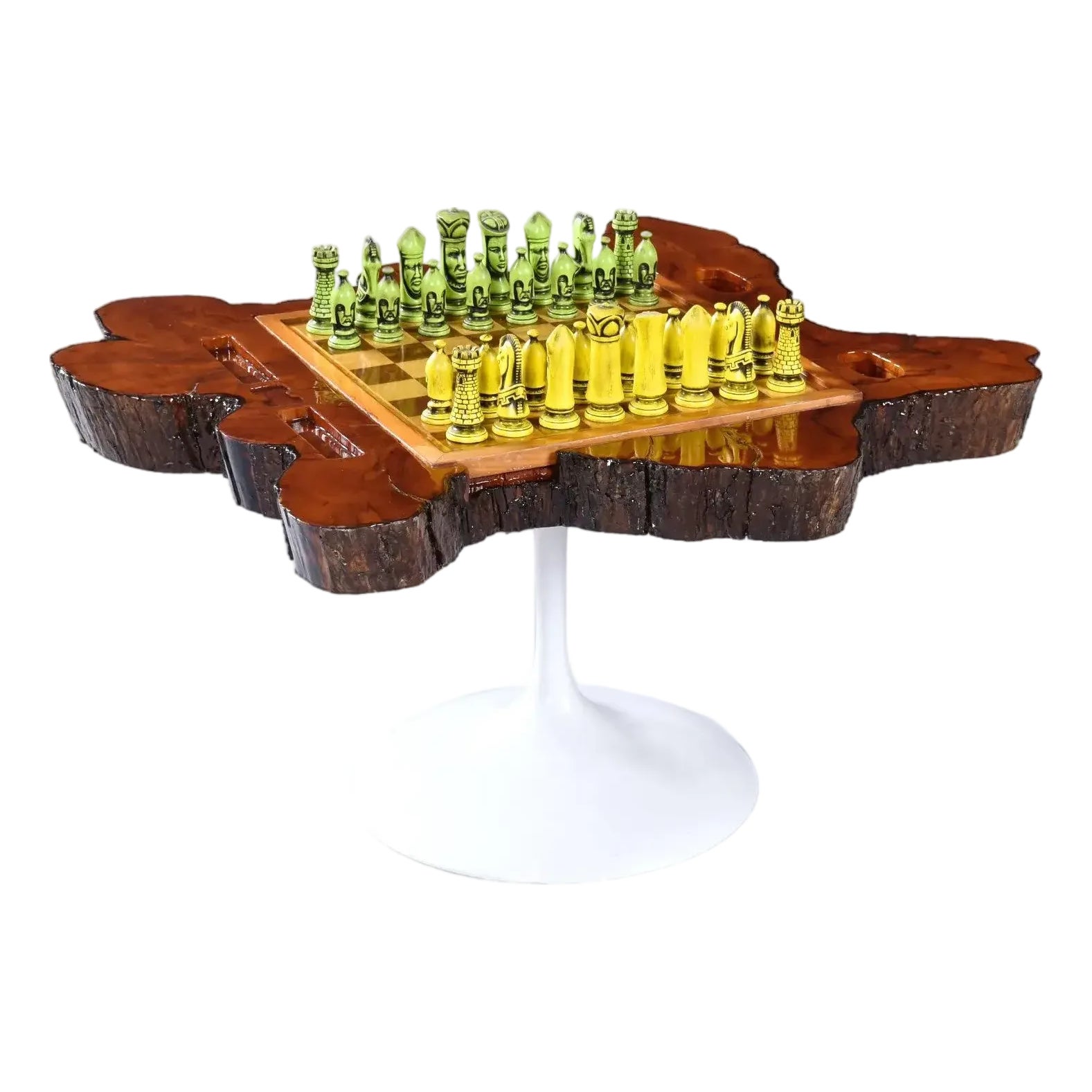 Custom Made Reversible Chess and Backgammon Live Edge Game Table | Chairish