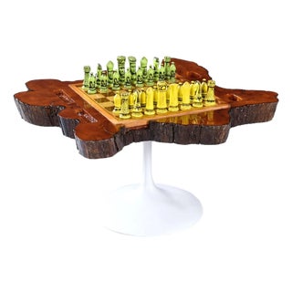 Custom Made Reversible Chess and Backgammon Live Edge Game Table For Sale