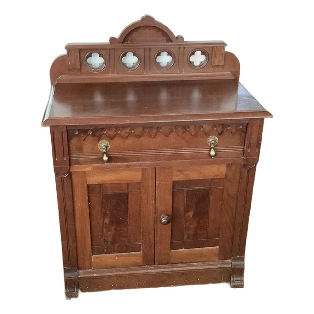 Late 19th Century East Lake Victorian Washstand 2 Piece Set With Wall Shelf For Sale
