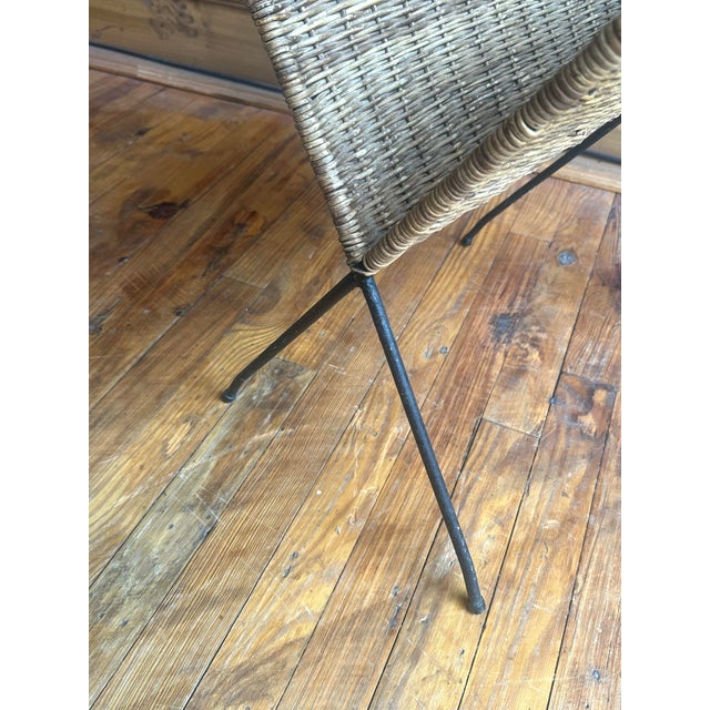 Wood Mid Century Modern Italian Wicker & Metal Magazine Stand For Sale - Image 7 of 9