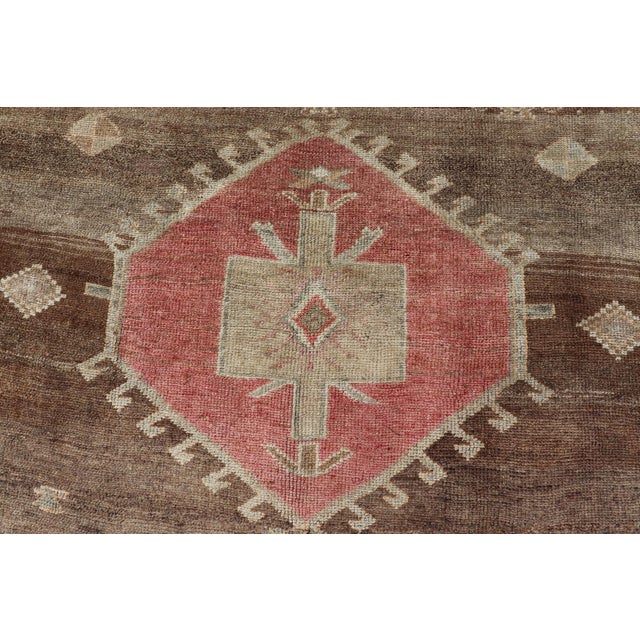 Vintage Turkish Kars Tribal Rug in Earthy Tones With Reds For Sale In Atlanta - Image 6 of 11