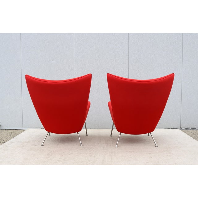 MCM Danish Hans J. Wegner for Carl Hansen & Son Ch445 Wing Lounge Chairs, a Pair For Sale - Image 11 of 18