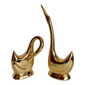 MCM 18k Gold Finish Pair of Sculptural Swan Figurines