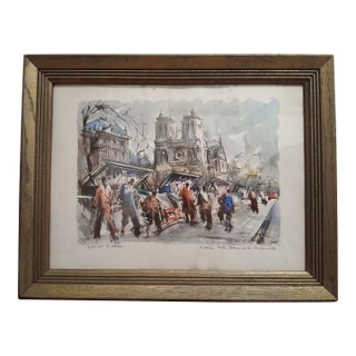 Framed Vintage Lithograph of Notre Dame De Paris by French Artist Jirard For Sale