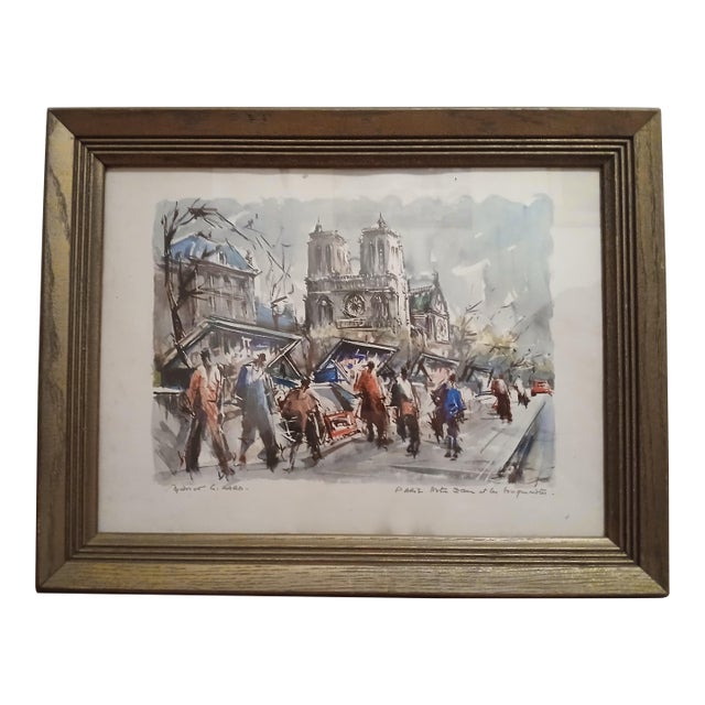 Framed Vintage Lithograph of Notre Dame De Paris by French Artist Jirard For Sale