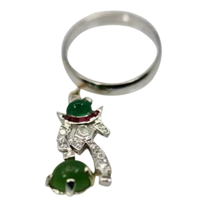 Art Deco Platinum “Melon Man” Charm Ring Size 6