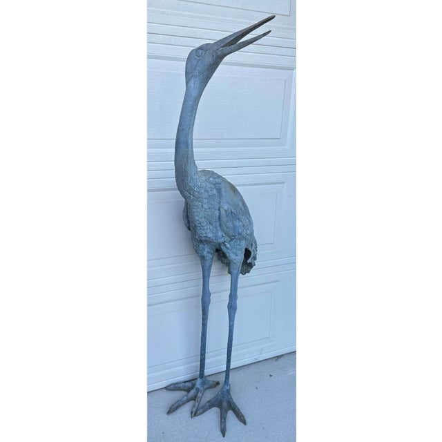 1920s Monumental Pair of Life-Size Bronze Crane Garden Sculptures With Verdigris... For Sale - Image 4 of 18