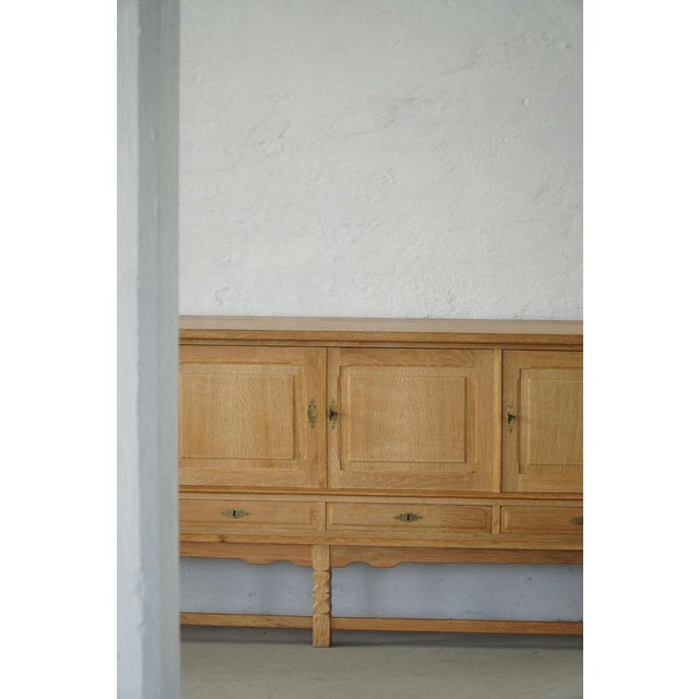 Low Brutalist Sideboard in Oak by Henning Kjærnulf, 1960s For Sale - Image 16 of 18