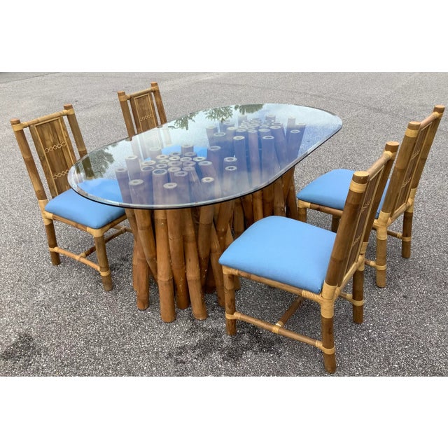1930s Vintage Boho Chic Glass and Bamboo Table Set - 5 Pieces For Sale - Image 5 of 13