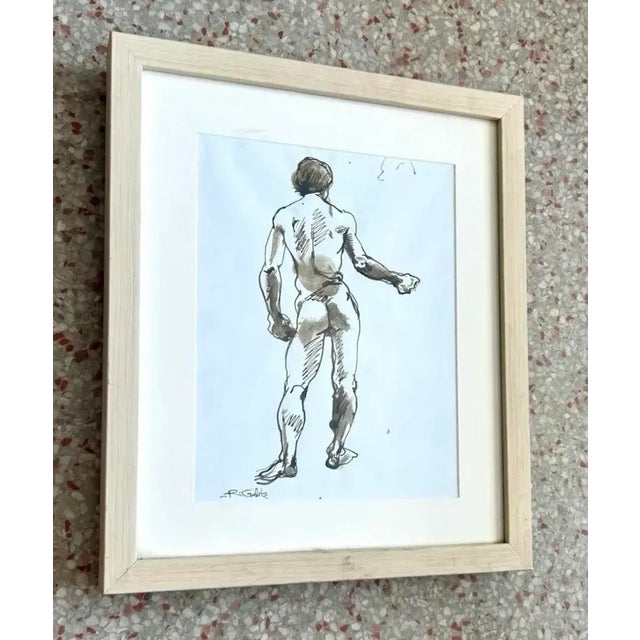 Vintage Boho Nude Male Figure Drawing For Sale In West Palm - Image 6 of 6