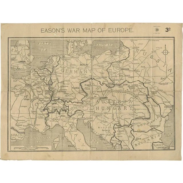 Paper Easons War Map of Europe, 1914 For Sale - Image 7 of 7
