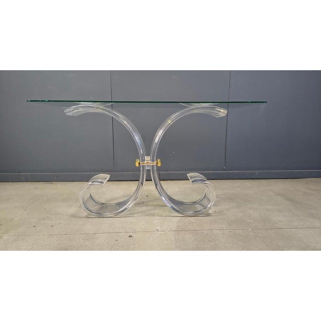 Brass and Acrylic Glass Console Table, 1970s For Sale - Image 11 of 15