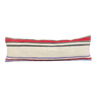 Turkish Hemp Pillow Cushion Natural Beige Red Cushion Cover 14"x45" For Sale