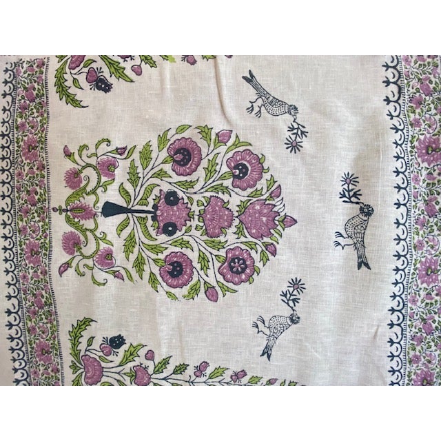 Contemporary Quadrille Home Couture Kalamkari Border Fabric Lavender Green Navy - 6 Yards For Sale - Image 3 of 6