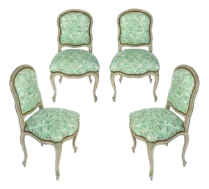 Set of Four Louis XV Chairs With Minty Green Cockleshells Fabric