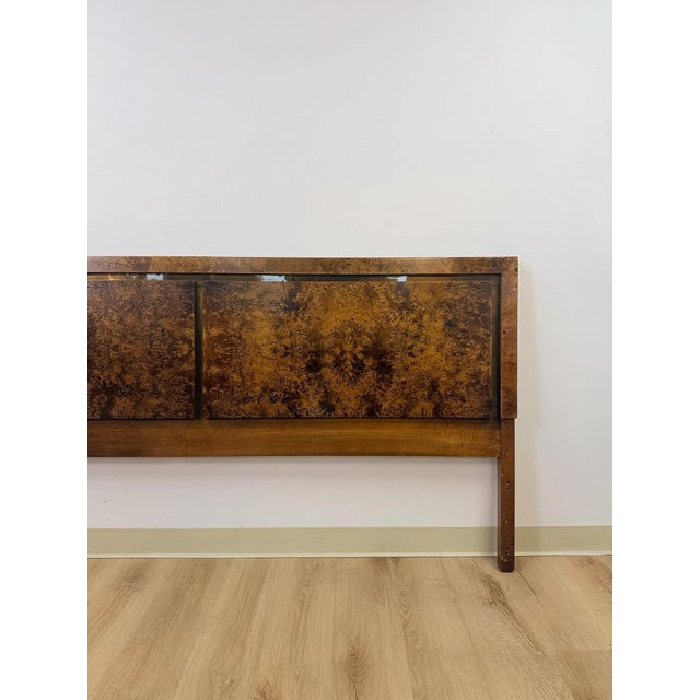 Mid 20th Century Vintage John Stuart MCM Burlwood King Headboard, Bronze Inlay Detail, Collectable For Sale - Image 5 of 10