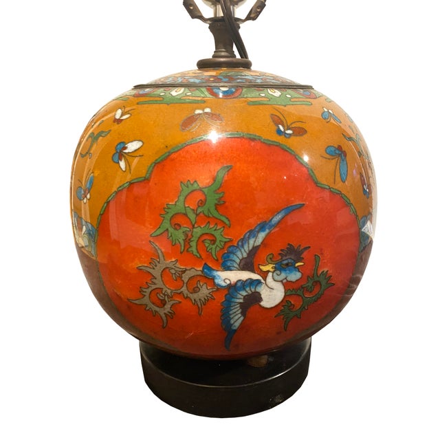 19th Century Antique Cloisonné Enamel Footed Ginger Jar Table Lamp For Sale - Image 5 of 12