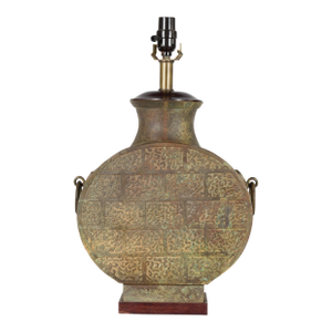 Vintage Bronze Han Style Table Lamp Wired for the Us on Wooden Base