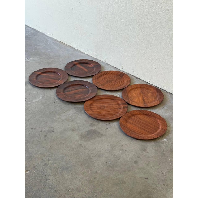 Wood 1960s Mid Century Danish Rosewood Plates by Morsbak – Set of 7 Vintage Scandinavian Modern Wood Plate Char For Sale - Image 7 of 7