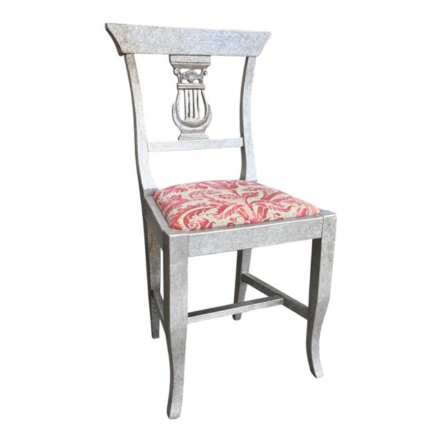 Hollywood Regency 1980s Silvered Lyre Back Dining Chairs Fabric Attributed to Fortuny For Sale - Image 3 of 12