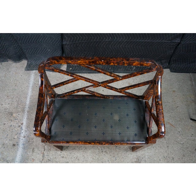 Vintage Chinese Chippendale Faux Tortoise Shell Pierced Trellis Bench Arm Chair For Sale - Image 4 of 18