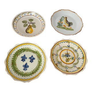 19th Century French Faience Plates in Pear Pattern with Blue, Green, Set of 4 For Sale