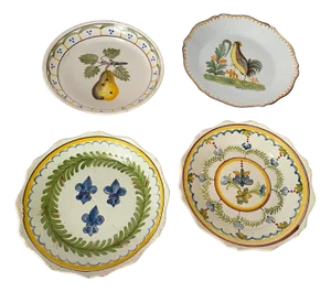 19th Century French Faience Plates in Pear Pattern with Blue, Green, Set of 4