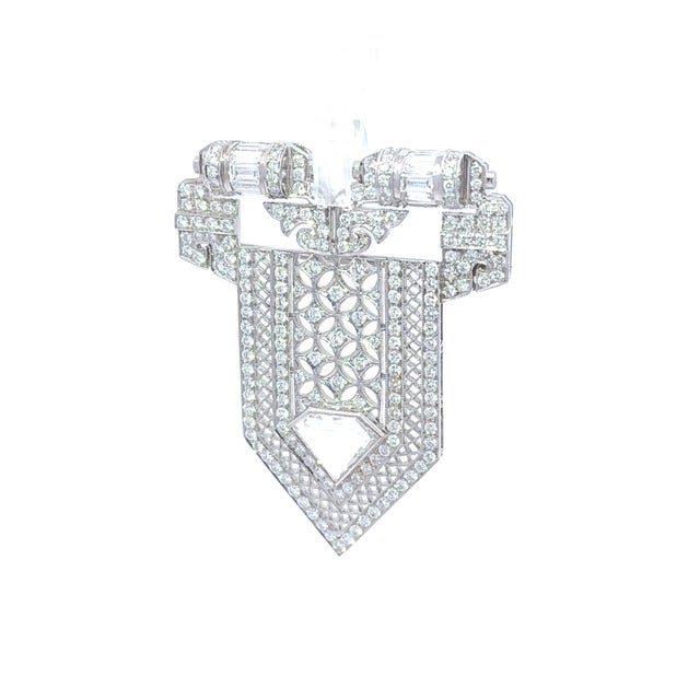 Modern Antique-Style Diamond 18k White Gold Lapel Brooch For Sale - Image 3 of 6