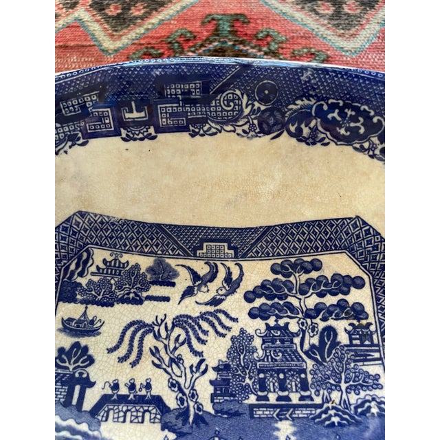 Antique English Blue Willow Transferware Oval Footed Serving Dish For Sale In Chicago - Image 6 of 9