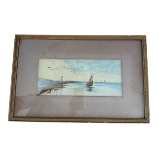 Vintage Original Stella Scott 1905 Seascape Watercolor For Sale