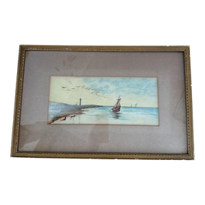 Vintage Original Stella Scott 1905 Seascape Watercolor