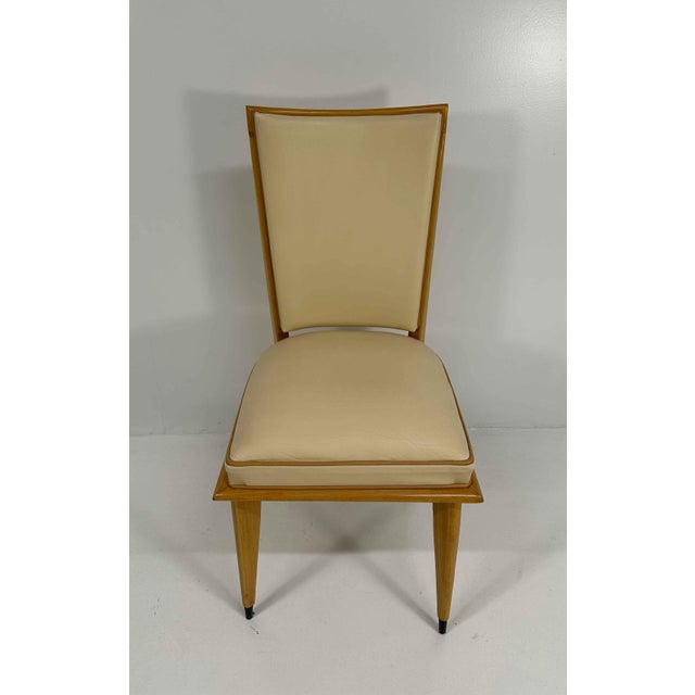 Wood Art Deco Chairs in Maple and Cream Leather, 1930s, Set of 10 For Sale - Image 7 of 11