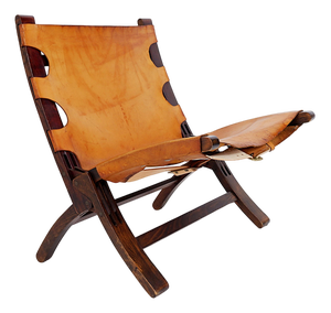 Mid-Century Leather and Wooden Folding Chair by Børge Mogensen, 1950s