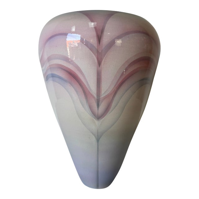 1980’s Vintage Purple Glazed Art Ceramic Vase, Signed For Sale