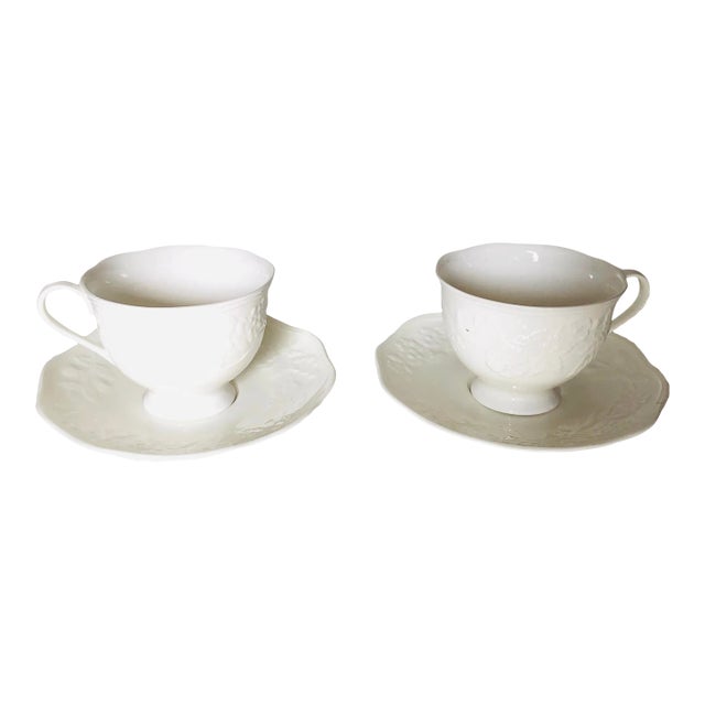 1990' Vintage Mikasa "Country Villa" Pattern Teacups & Saucers Set- 4 Pieces For Sale