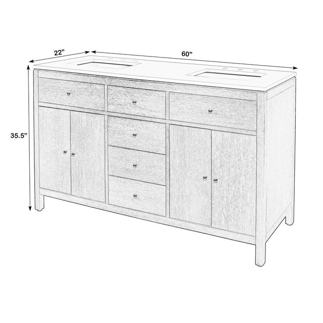 Spritely Home Accent Furniture Nora 60 in. W Quartz and Wood Double Sink 4 Drawer Bathroom Vanity Set, Light Oak For Sale - Image 4 of 11