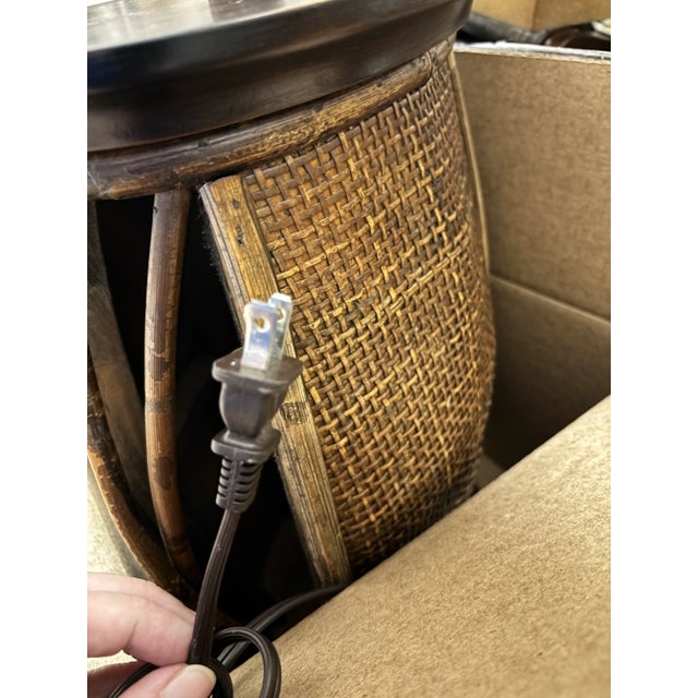 Set of 2 Large Rattan and Wicker Table Lamps. Natural Boho or Contemporary Feel. For Sale In West Palm - Image 6 of 7