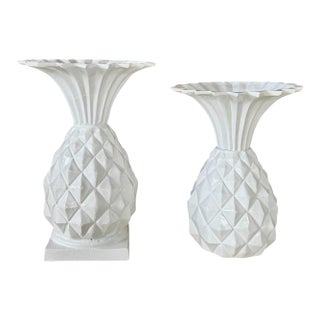 Vintage Cast Metal Sculptural Coastal Regency Pineapple Planters For Sale