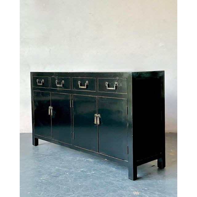 Vintage Asian Black Lacquered Credenza For Sale - Image 13 of 14
