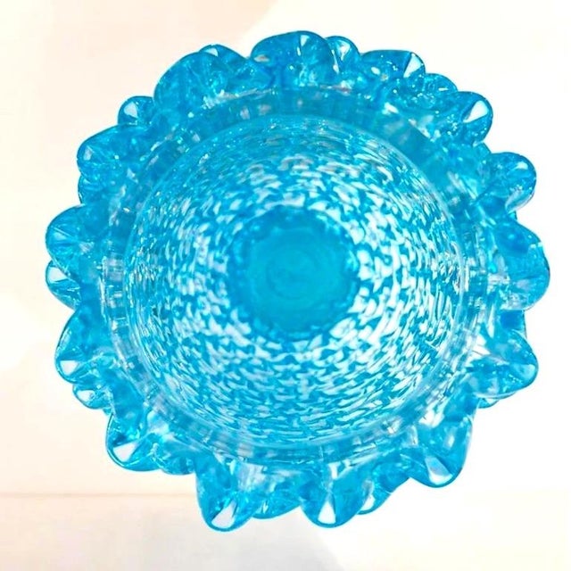 Cenedese Pair of Art Deco Style Italian Aquamarine Murano Glass Centerpiece Vases For Sale - Image 4 of 10